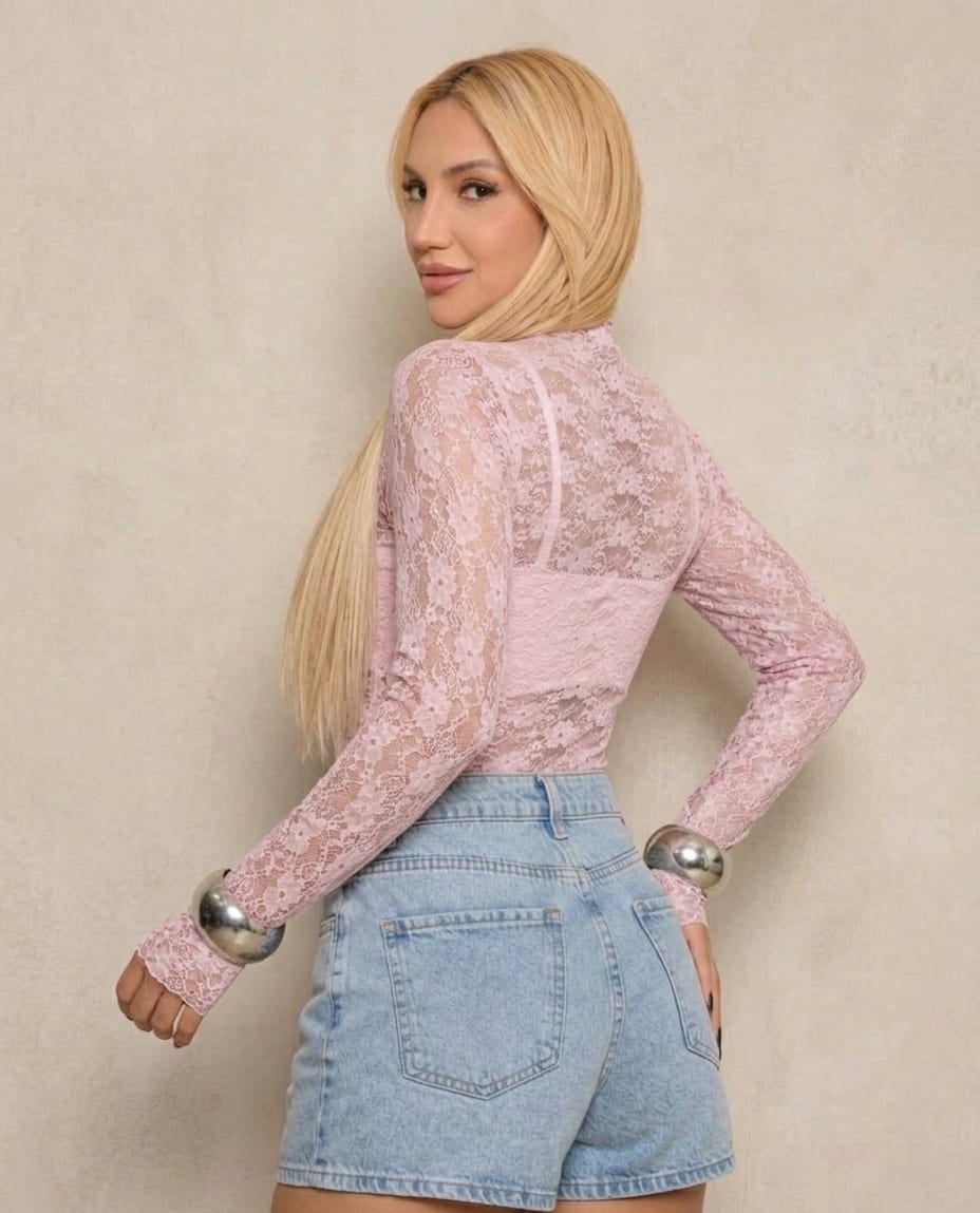 Tule Dedinho Manga Longa — Rosa — Leev Store atacado Brás — foto 2