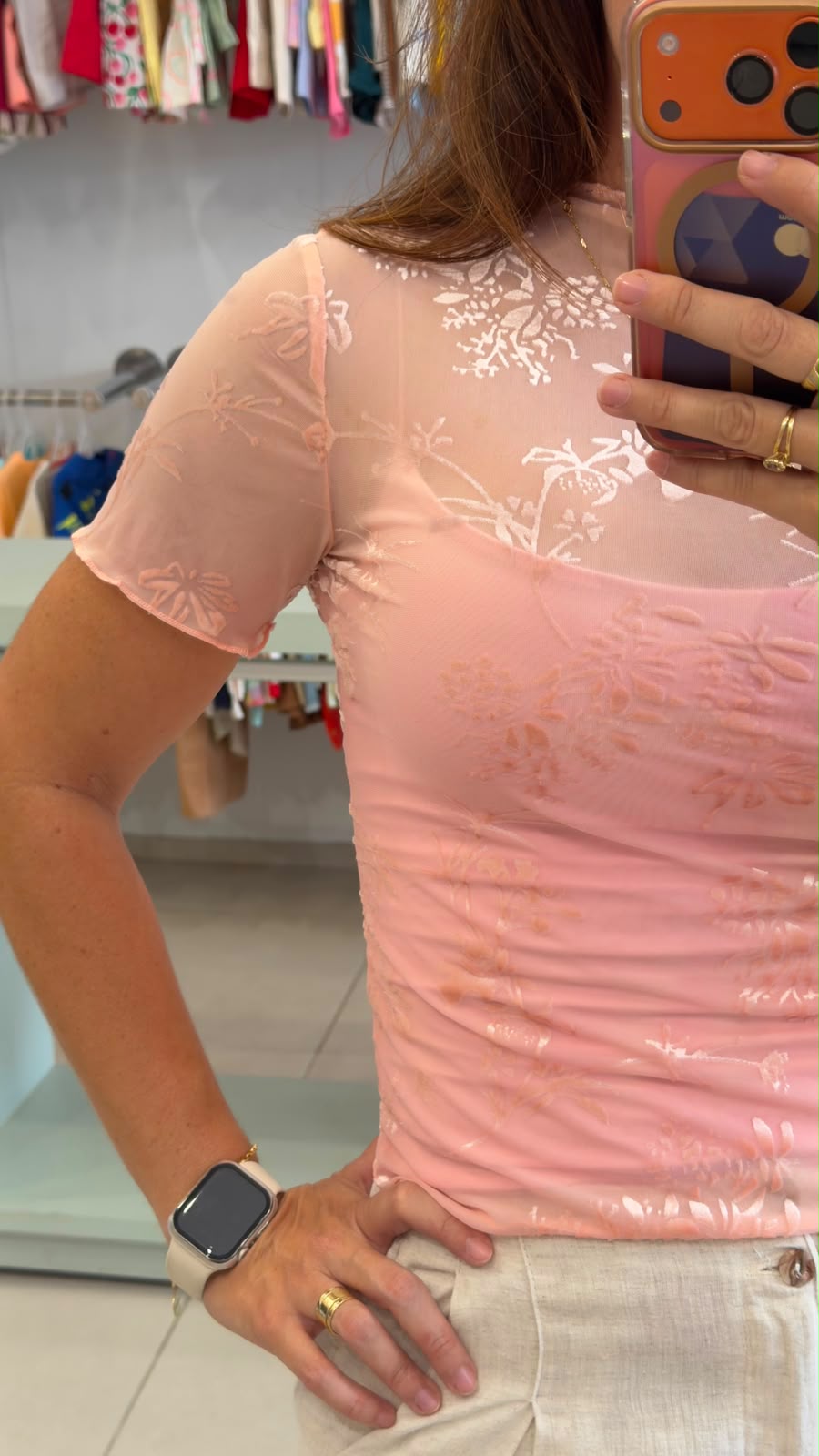 Tule Flor Alto Relevo c/ Faixa — Rosa — Leev Store atacado Brás — foto 2