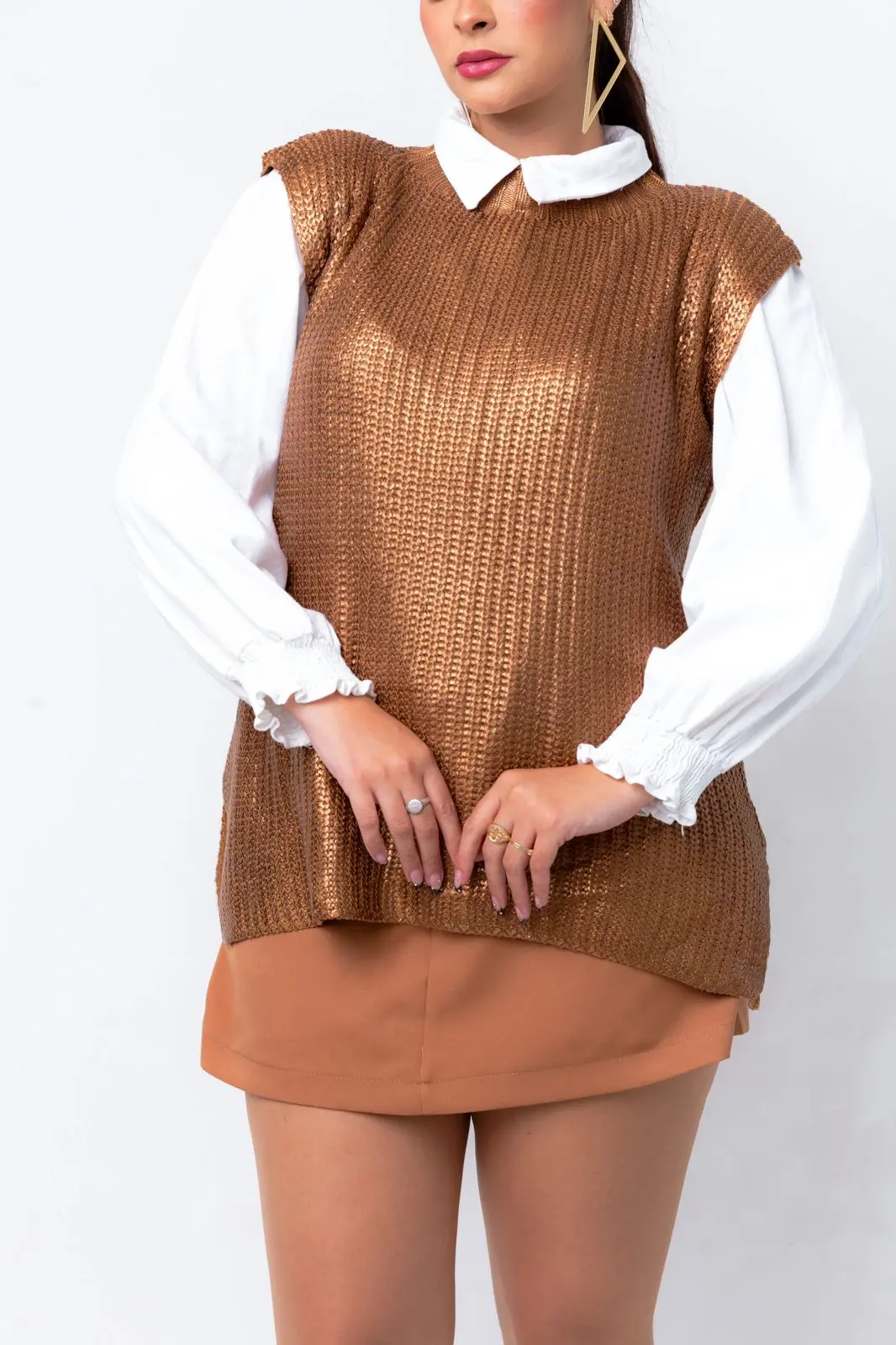 Colete Metalizado Dourado Tamanho: U — Dourado — Leev Store atacado Brás