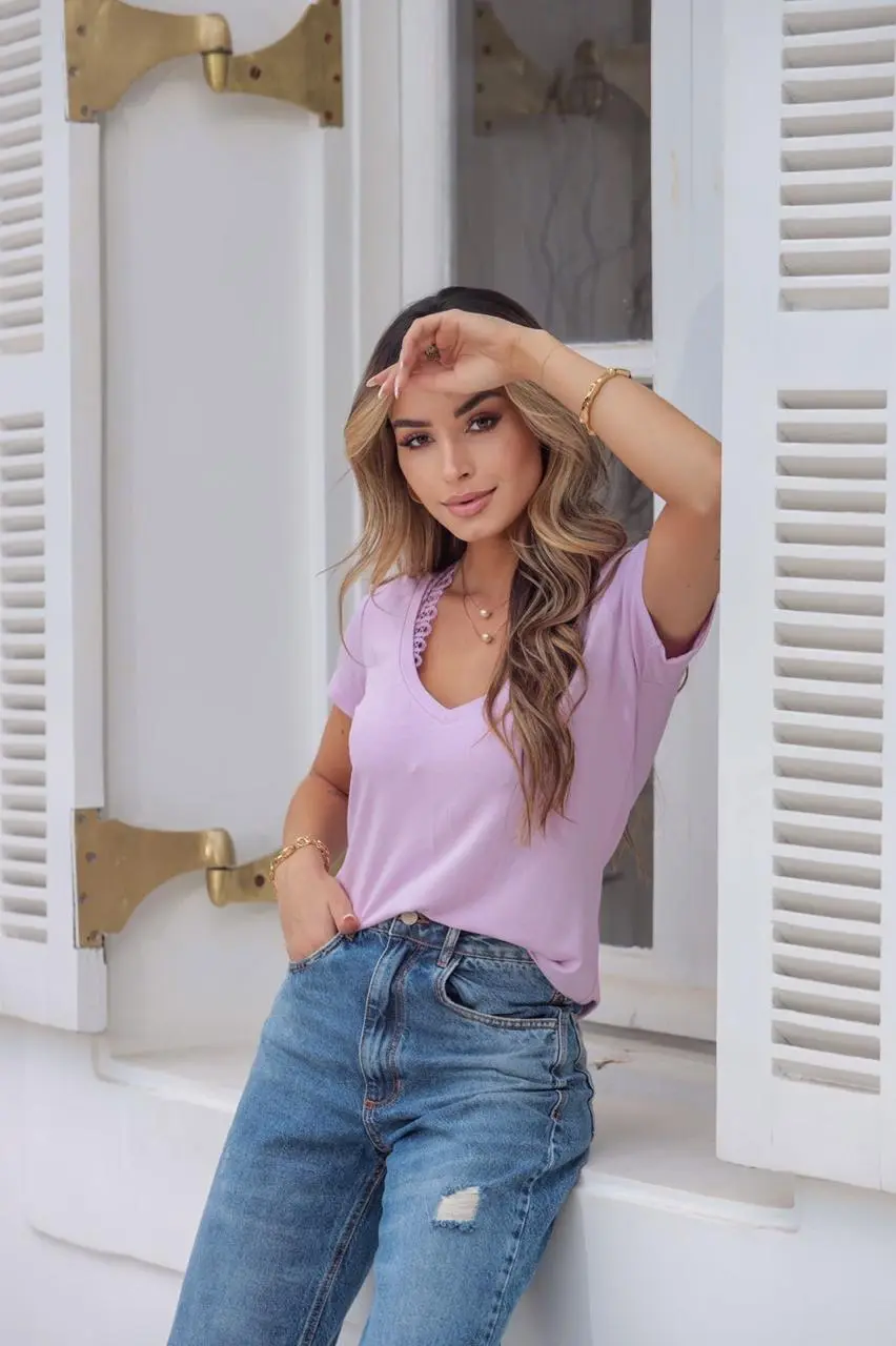 Tee Shirt Curta — Lilas — Leev Store atacado Brás — foto 1