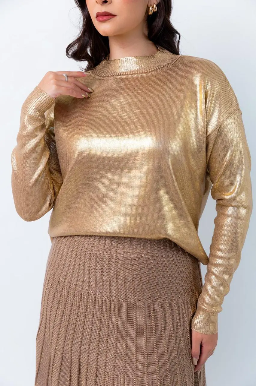 Tricot Metalizado Dourado Tamanho: U — Dourado — Leev Store atacado Brás
