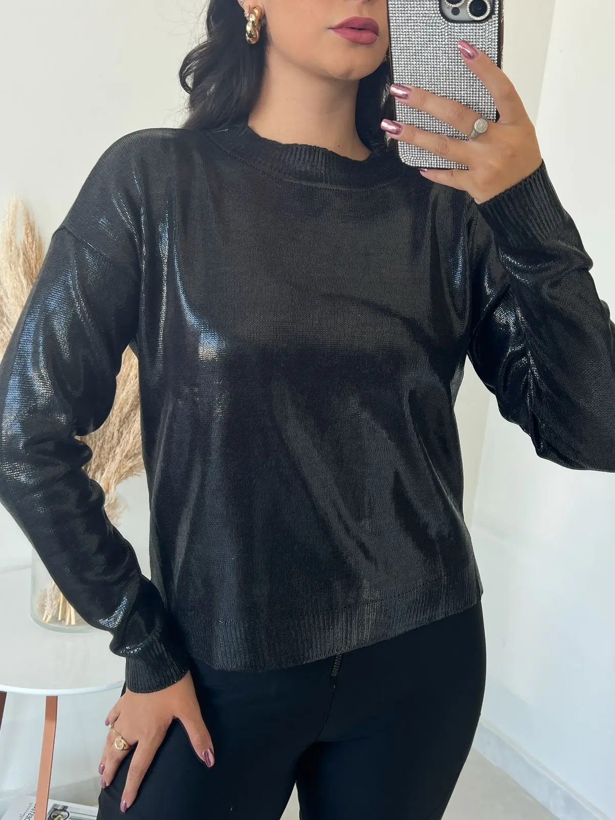 Tricot Metalizado Preto Tamanho: U — Preto — Leev Store atacado Brás