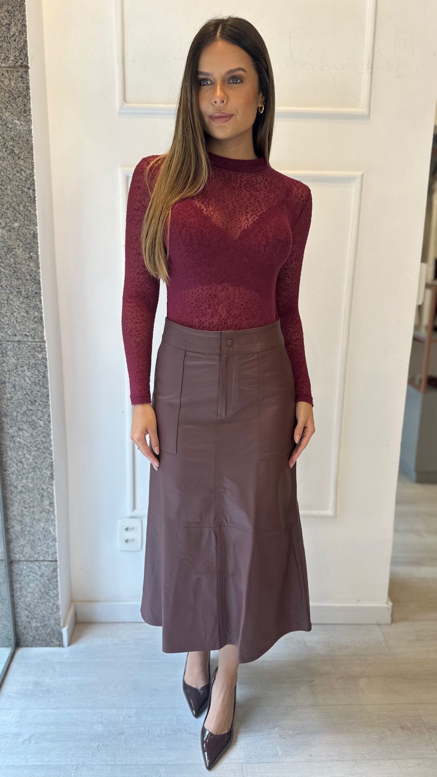 Tule em veludo flocadoAnimal Print — Bordo — foto 2